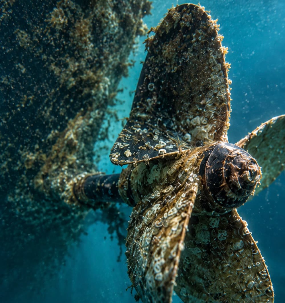 Hélice envahie par les organismes marins